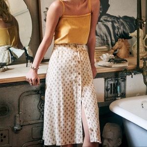 Sezane Midi Skirt Button Closure 38 M 6 Silk
